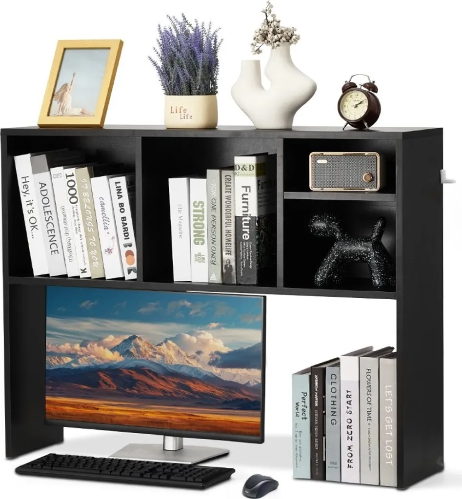 Organiseur de table 1 niveau en particules noir - Petit meuble de bureau