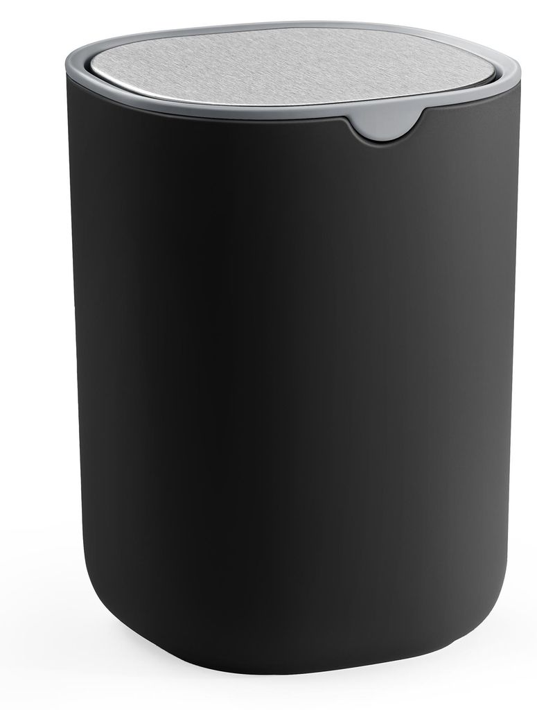 SONGMICS Mini Abfalleimer mit Schwingdeckel, Edelstahl Kosmetikeimer, für Schreibtisch, Bad, Schlafzimmer, 1,5 L, schwarz