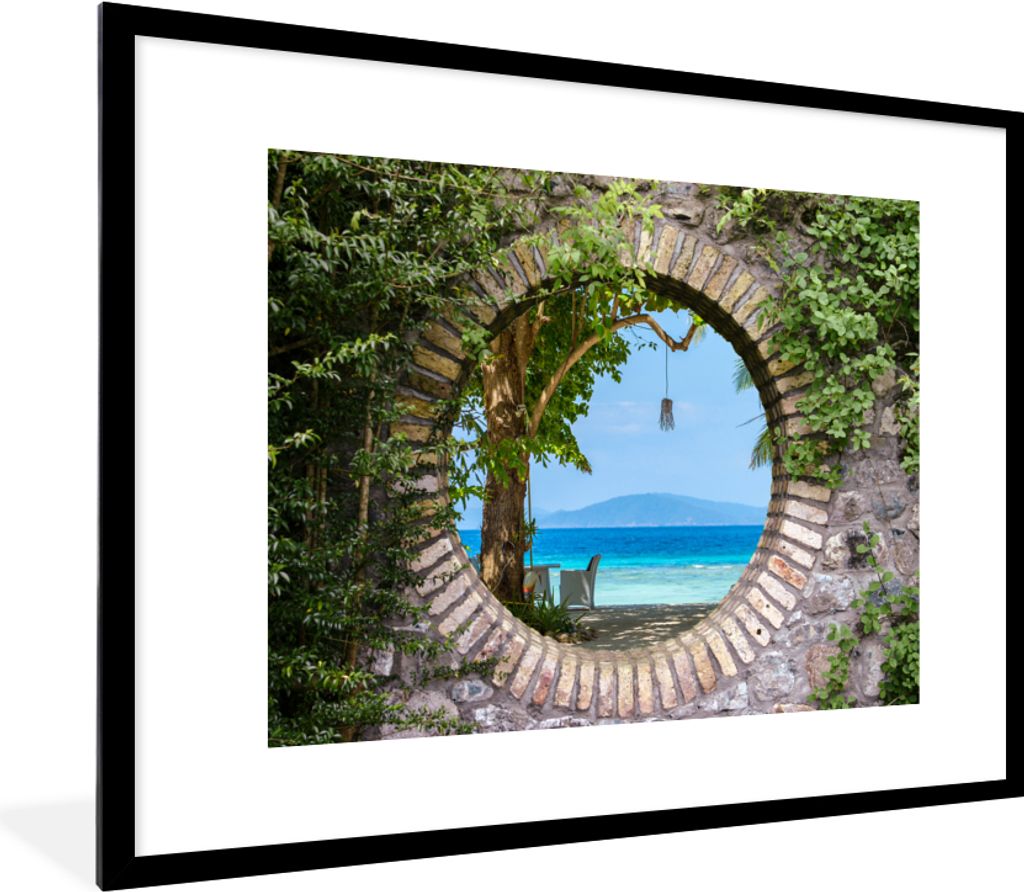 MuchoWow Gerahmtes Poster Strand - Durchsichtig - Tropisch - Strandkorb 80x60 cm - Poster mit Schwarzem Bilderrahmen Wandposter Rahmen Foto Bilde...