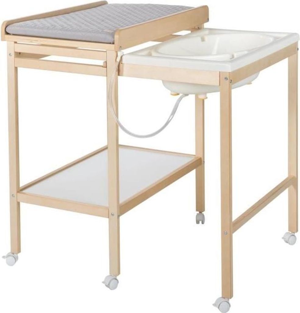 Wickeltisch mit Badewanne Roba, Ausziehbar, Wasserabweisende Wickelauflage Grau Roba Style, Ablage, Naturbambus, 83x57/98x100 cm
