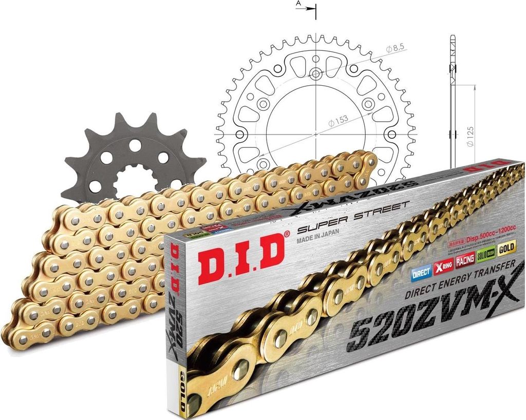 DID Kit Stealth (gold) Kompatibel mit Honda XR250 R 96-04 13-48-106 DID520ZVM-X(G&G) Endlos