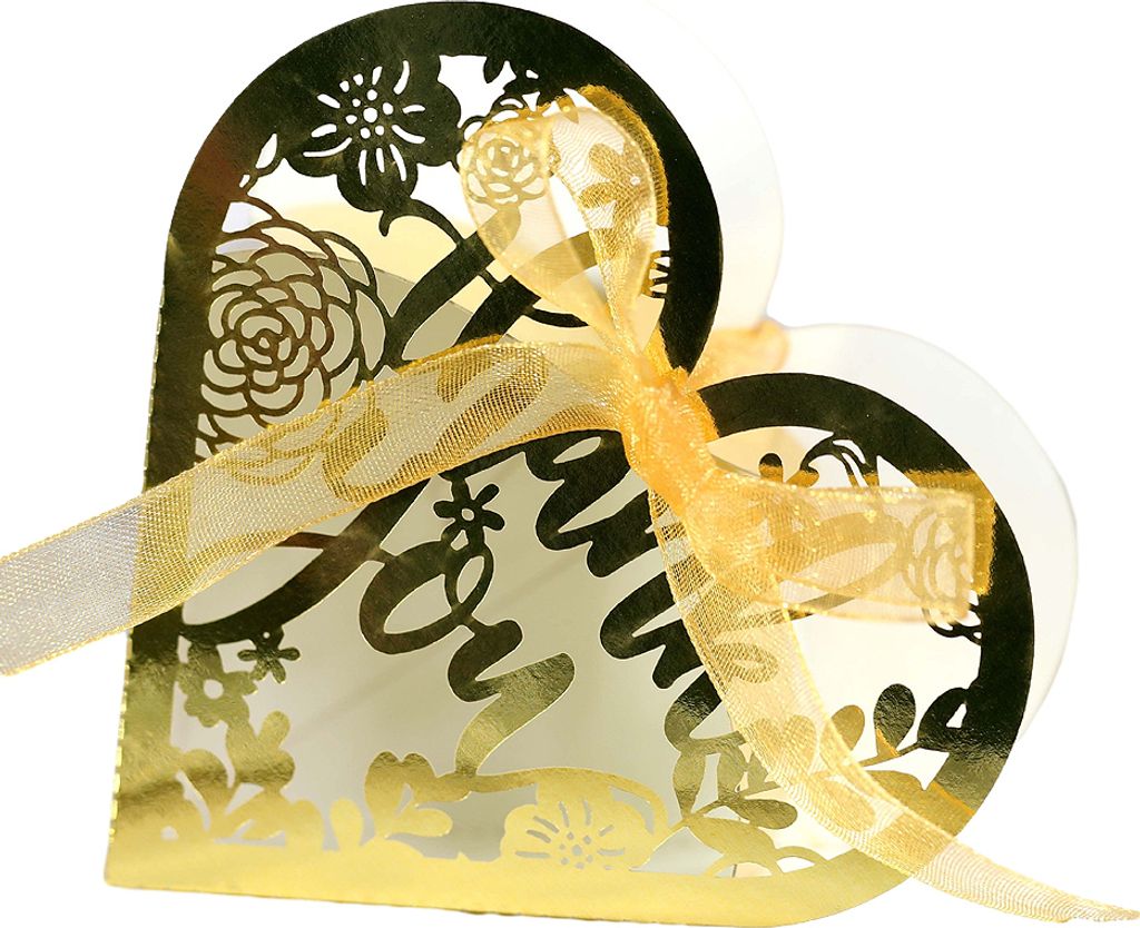 50pcs Herzform Hochzeit Süßigkeiten Boxen, Luxus Lase Cut Party Hochzeit Gunst Band Süßigkeiten Boxen Geschenk Box Tischdekorationen