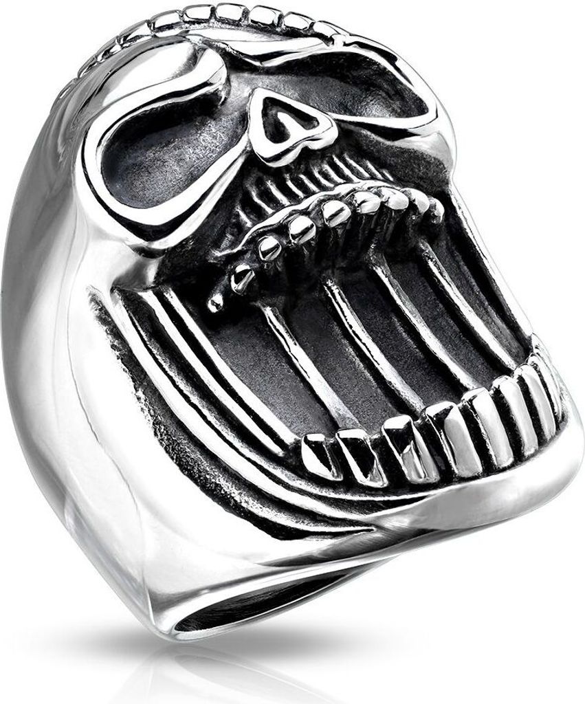 Herrenring Edelstahl lachender Totenkopf Flaschenöffner Lachen Skull Biker Gothic Autiga silber 72 - Ø 23,01 mm