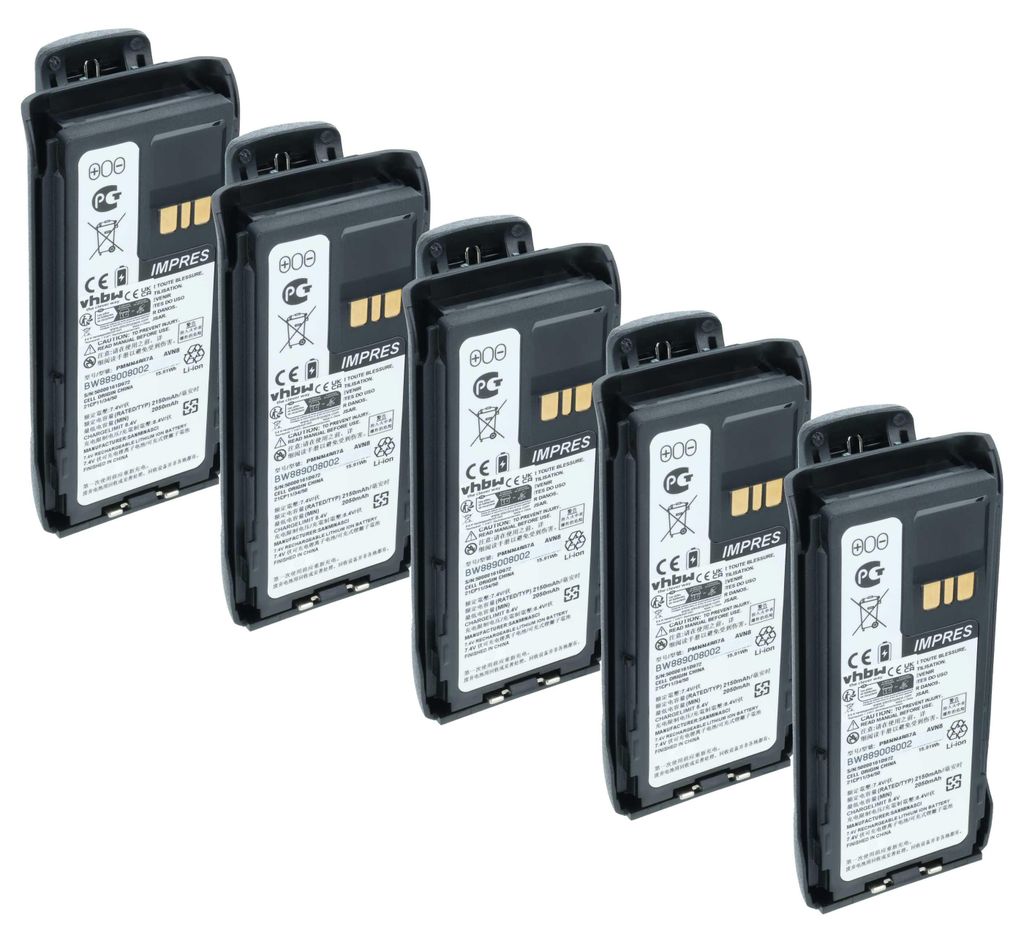 vhbw 5x Akku Ersatz für Motorola PMNN4407A, PMNN4807, PMNN4807A, PMNN4407 für Funkgerät, Walkie Talkie (2150 mAh, 8,4 V, Li-Ion) + Gürtelclip