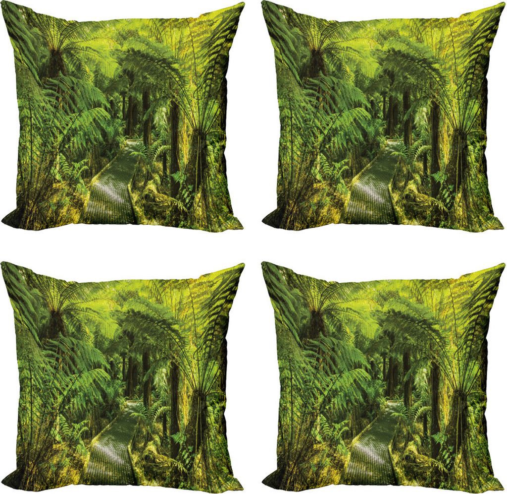 ABAKUHAUS Regenwald Kissenbezug Set (4 Stück), Reisen Natur, Moderner Doppelseitiger Digitaldruck, 60 cm x 60 cm, Grün