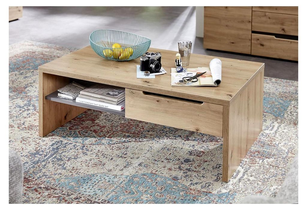 Couchtisch in Artisan Eiche Optik und Graphit - Moderner Sofatisch mit Schubladen und Ablage für den Wohnbereich - 110 x 40 x 65 cm (B/H/T)