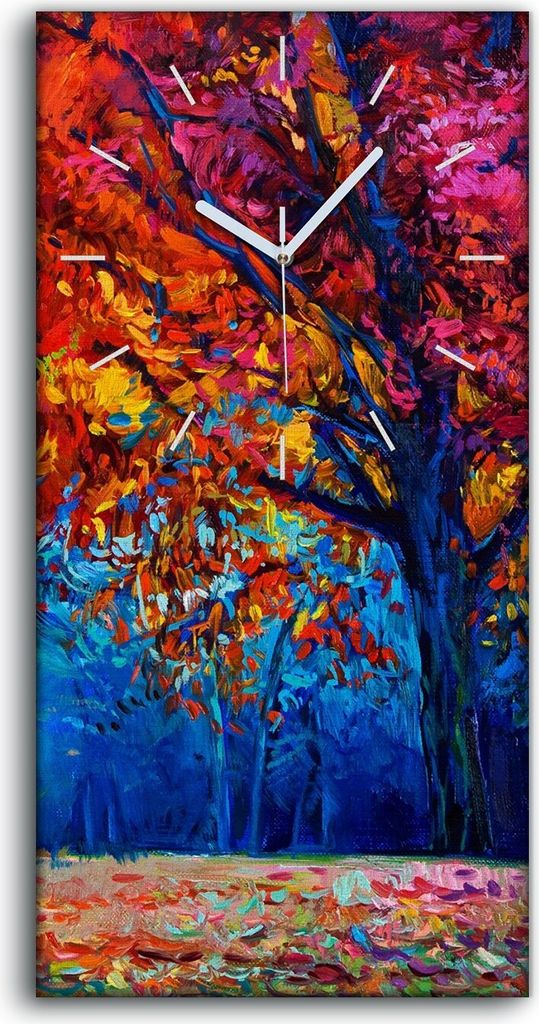 Wandbild Leinwand Bilder mit Uhr 30x60 Malerei Wald Bäume Blätter Bunte Kunst - weiße Hände