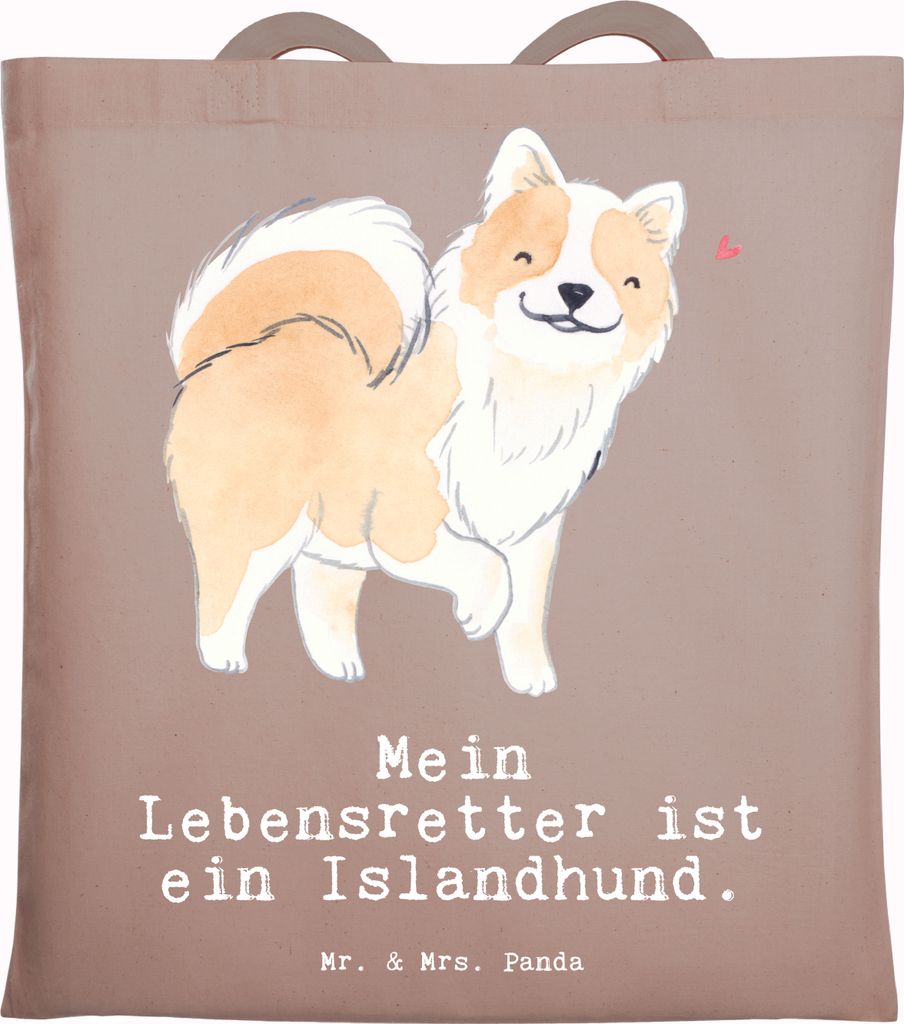 Mr. & Mrs. Panda Tote Bag Islandhund Lebensretter - Braun Pastell - Geschenk, Beutel, Isländischer Schäferhund, Tasche, Laptoptasche, Jutebeutel,...