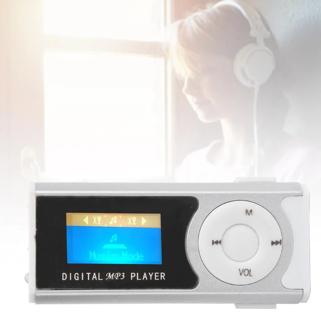 Mini Lettore Musicale MP3 LCD Argento con Torcia LED e Clip - 8