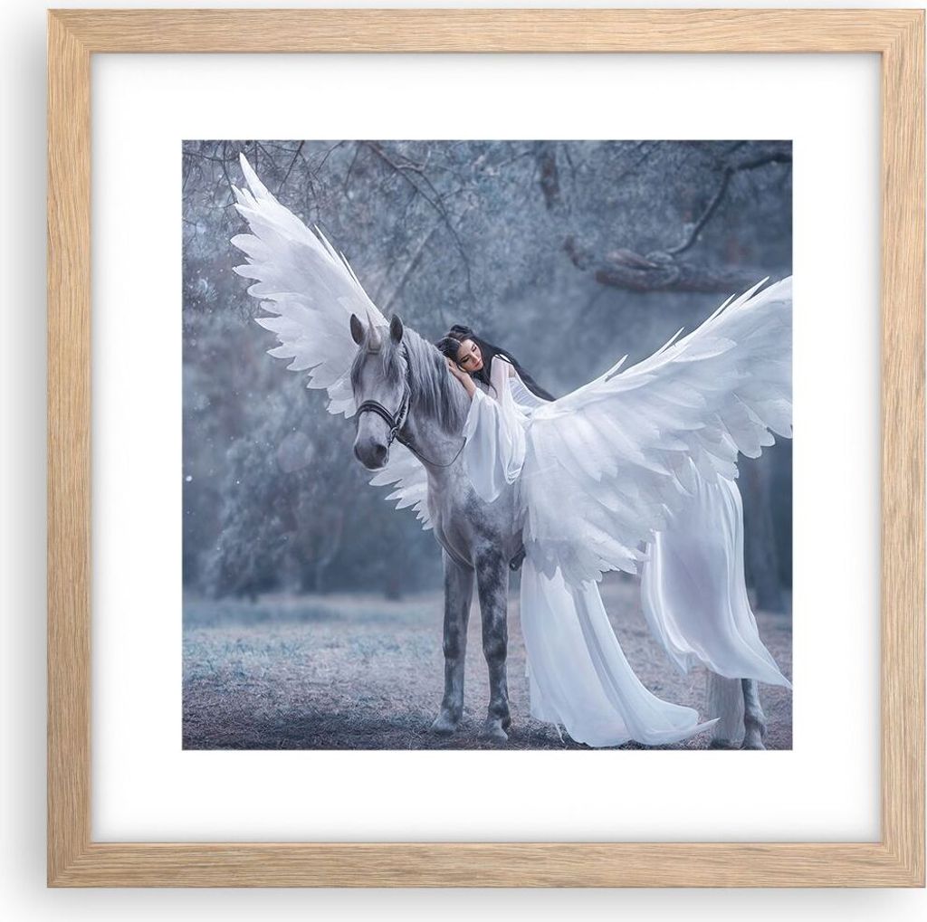 Gerahmtes Poster - Rahmen in heller Eiche - Frau Pferd Natur - 30x30 cm - Wand Bild - Wanddeko - Wandbilder - Kunstposter - Wandposter - Bilderrahm...