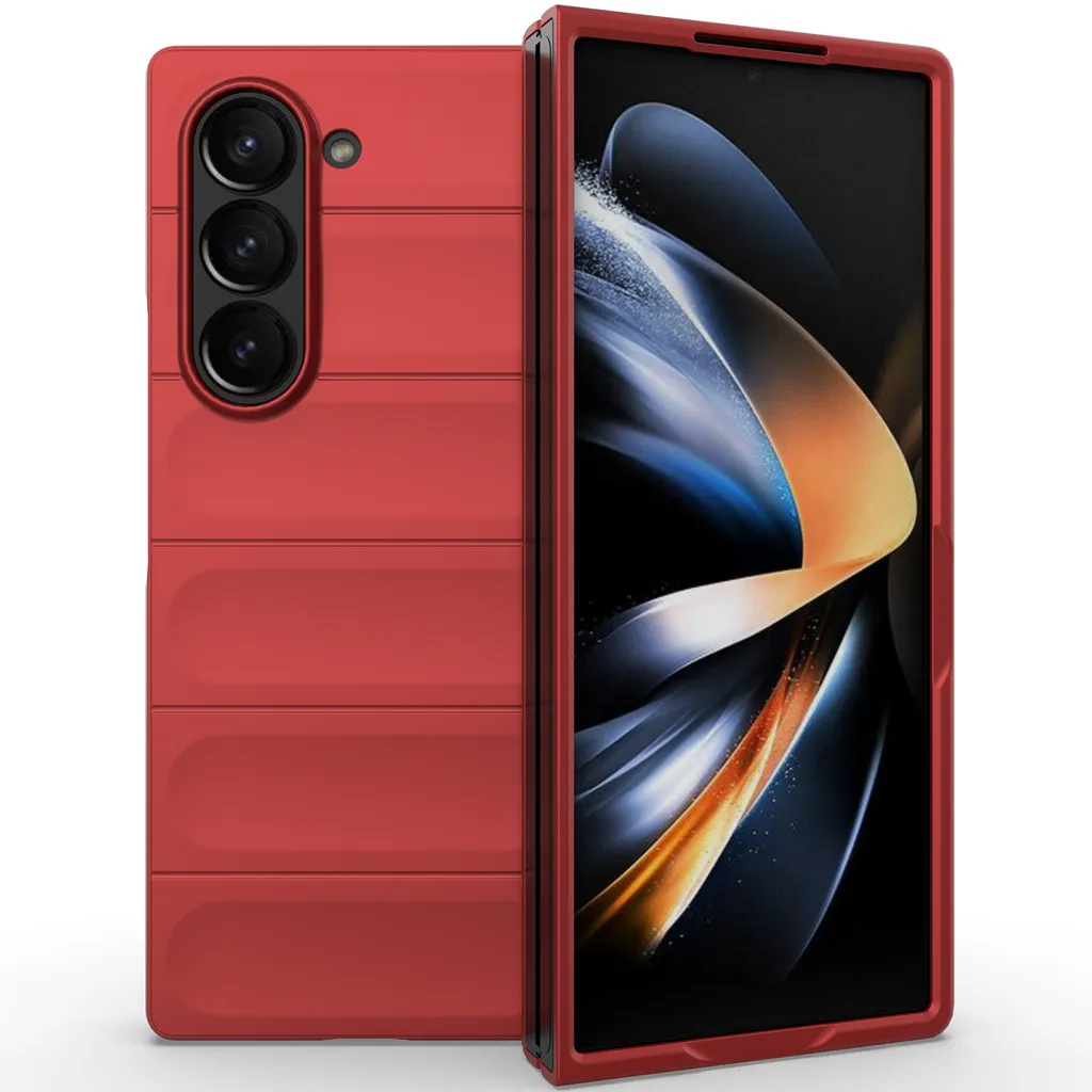 Custodia per Samsung Galaxy Z Fold 6 Custodia rigida in PC opaco antiurto antiscivolo rosso - 5