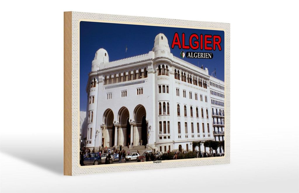 Holzschild Reise 30x20cm Algier Algerien Hauptpost Geschenk