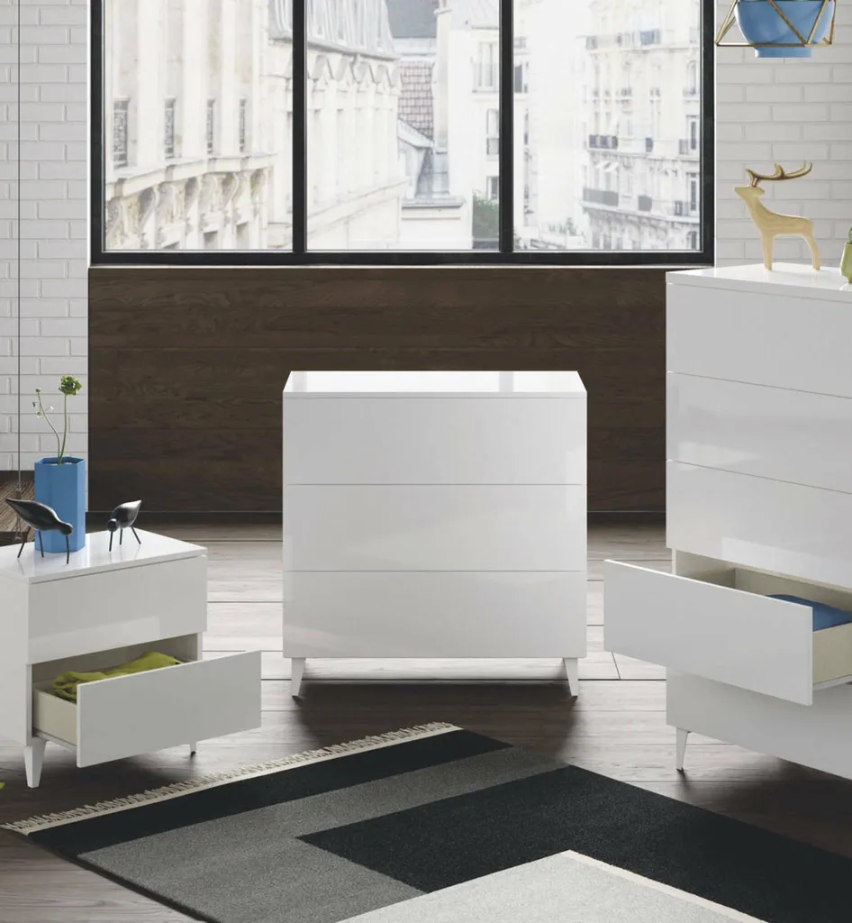 Commode de Chambre Blanche Acetate 80cm - Meuble de Rangement 3 Tiroirs - 2