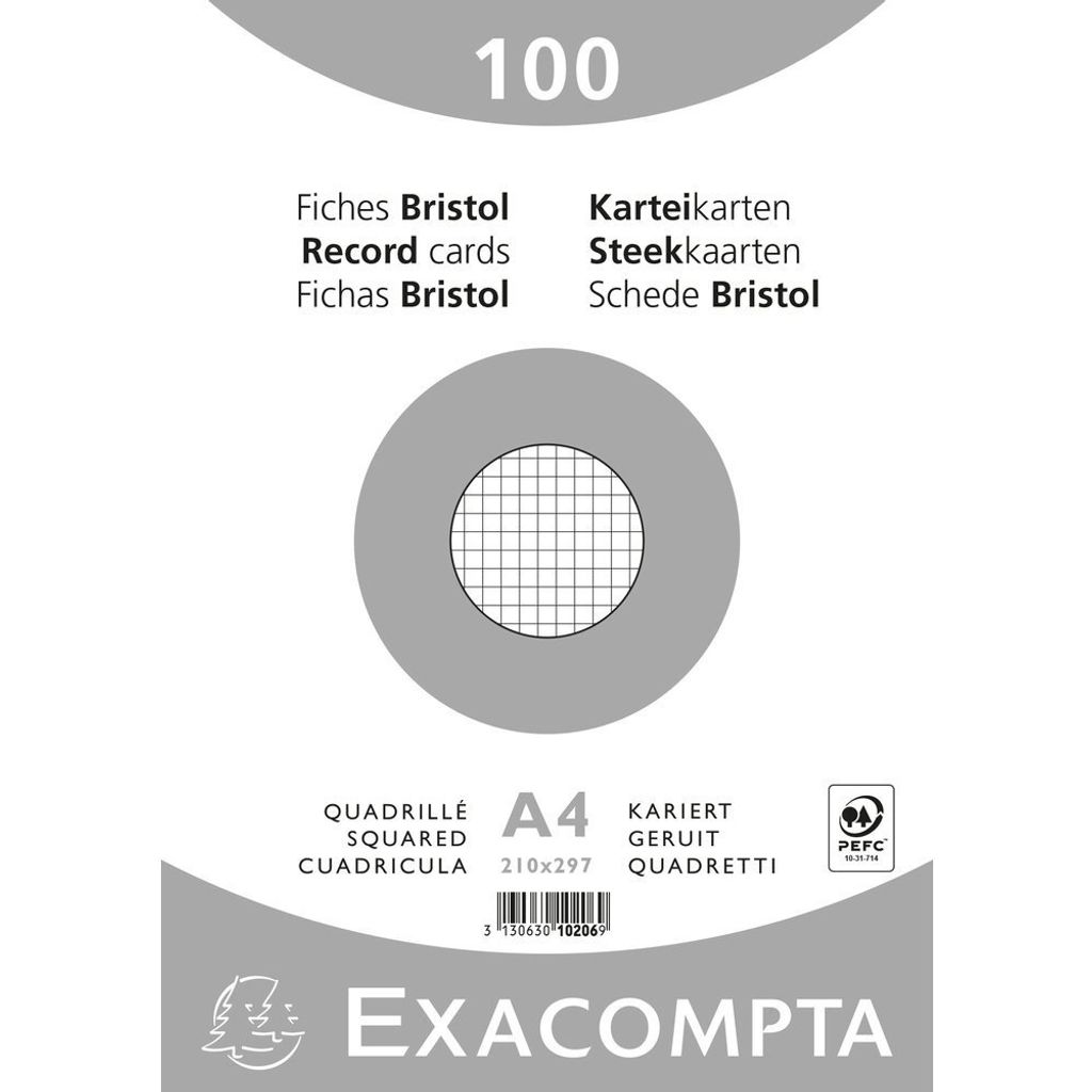 EXACOMPTA Karteikarten DIN A4 kariert weiß 100 Karteikarten Produktbild 