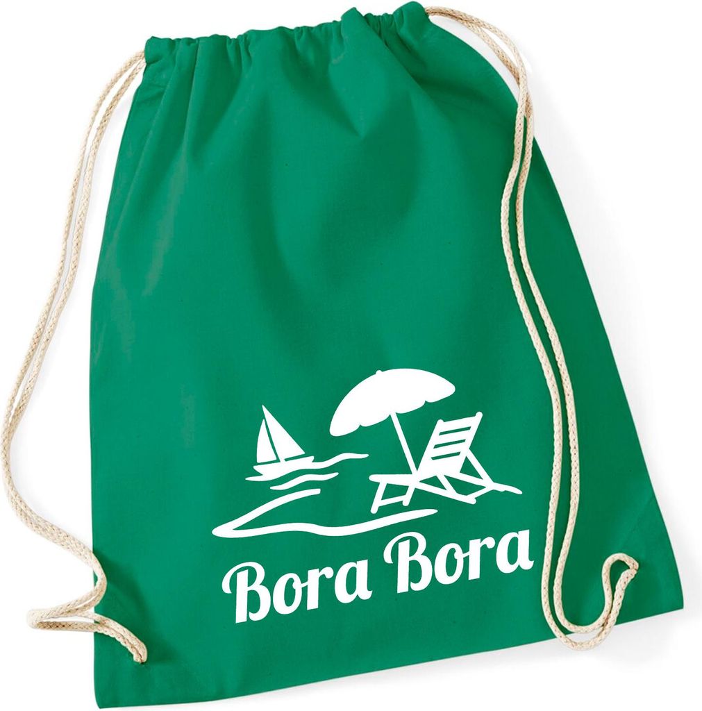 Huuraa Turnbeutel Bora Bora Inselmotiv Französisch-Polynesien 12 Liter Kelly Green Baumwolle Rucksack Geschenkidee