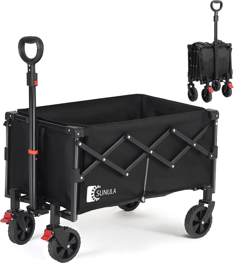 SUNULA Bollerwagen Faltbar Klein 80L 100KG, Klappbarer Handwagen Einkaufen, Schwarz