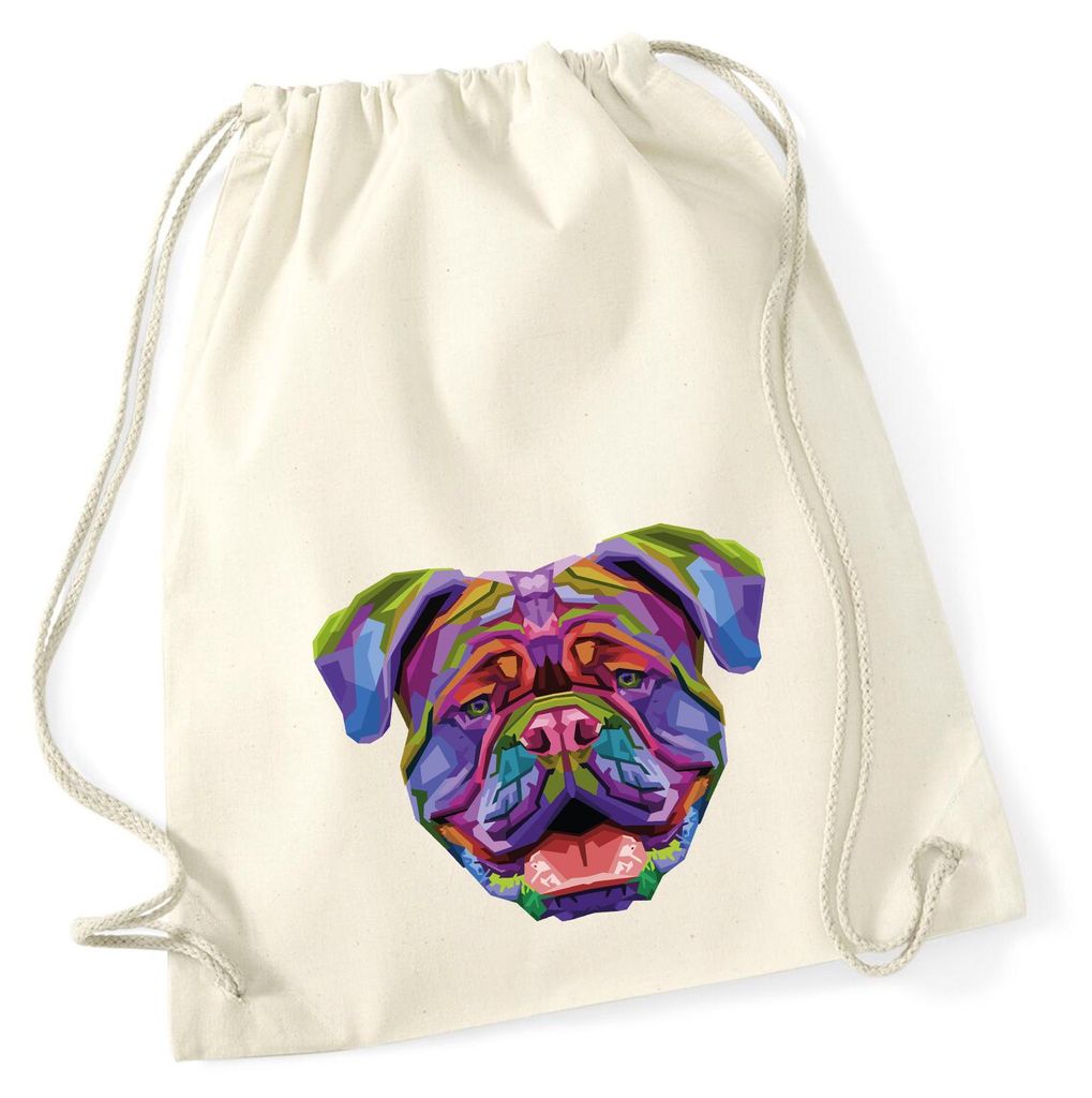 Huuraa Turnbeutel British Bulldog Colorful 12 Liter Natural Baumwolle Rucksack Geschenkidee