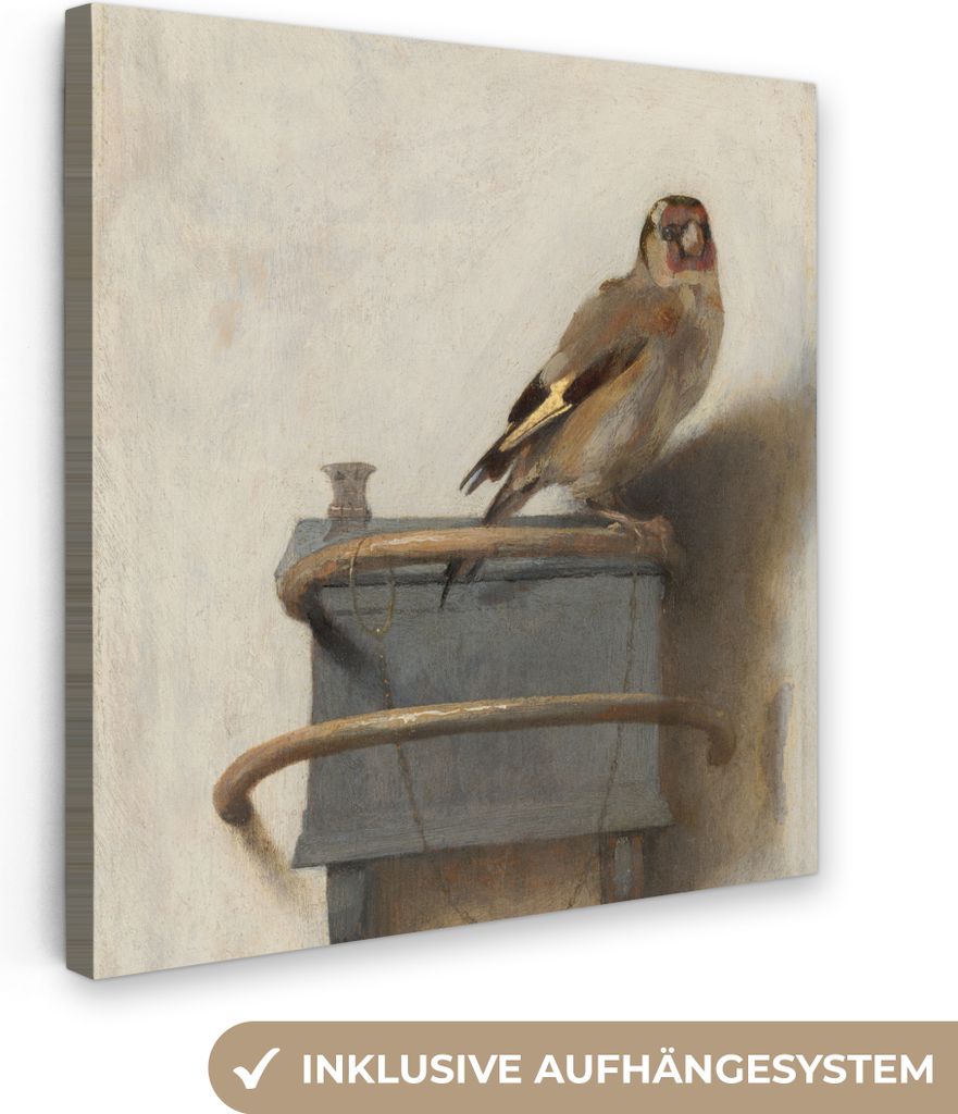 MuchoWow - Leinwandbilder - Der Stieglitz - Carel Fabritius, Wandbild, Wanddeko Bilder Wohnzimmer, 90x90 cm