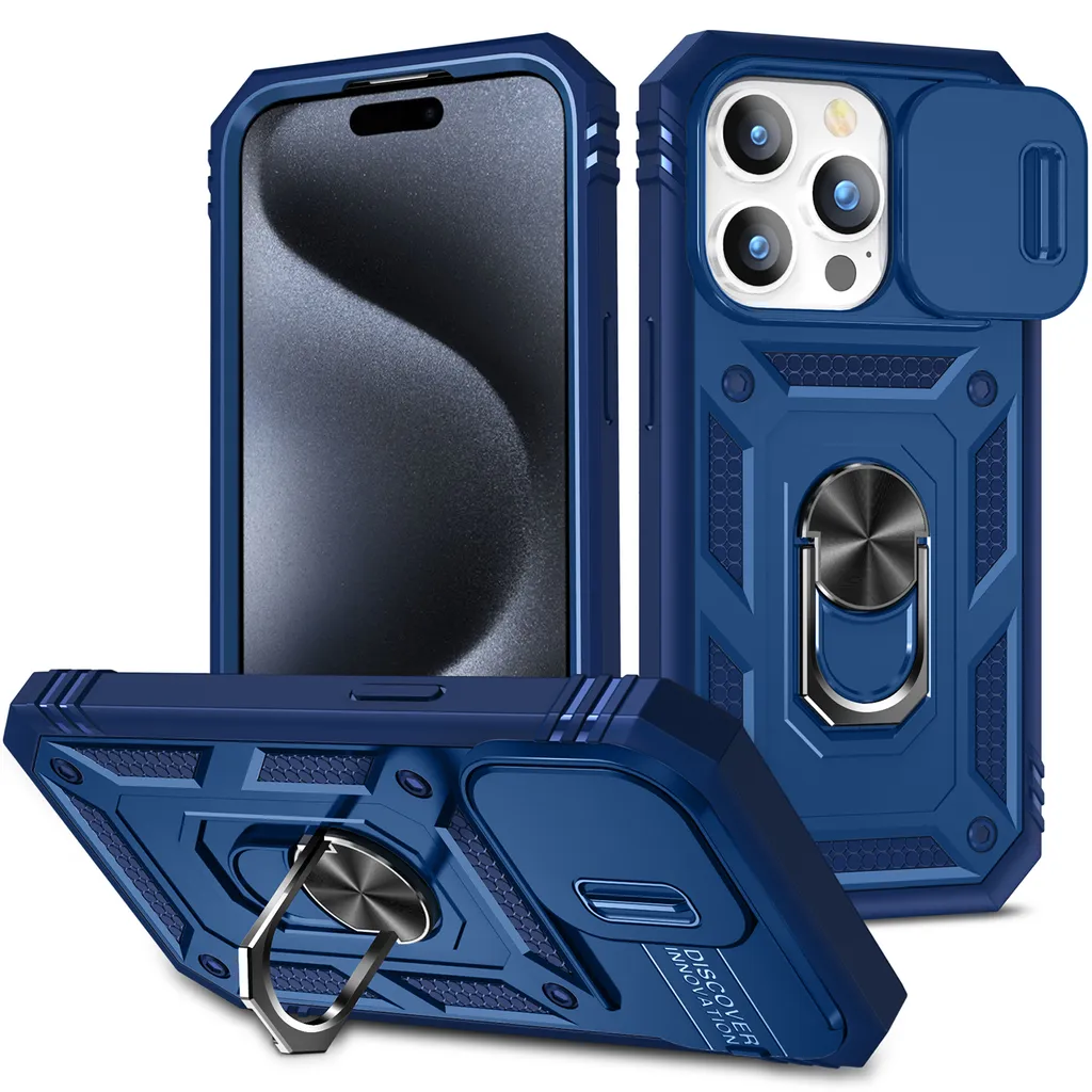 Custodia iPhone 15 Pro Blu con Porta Carte e Protezione Fotocamera