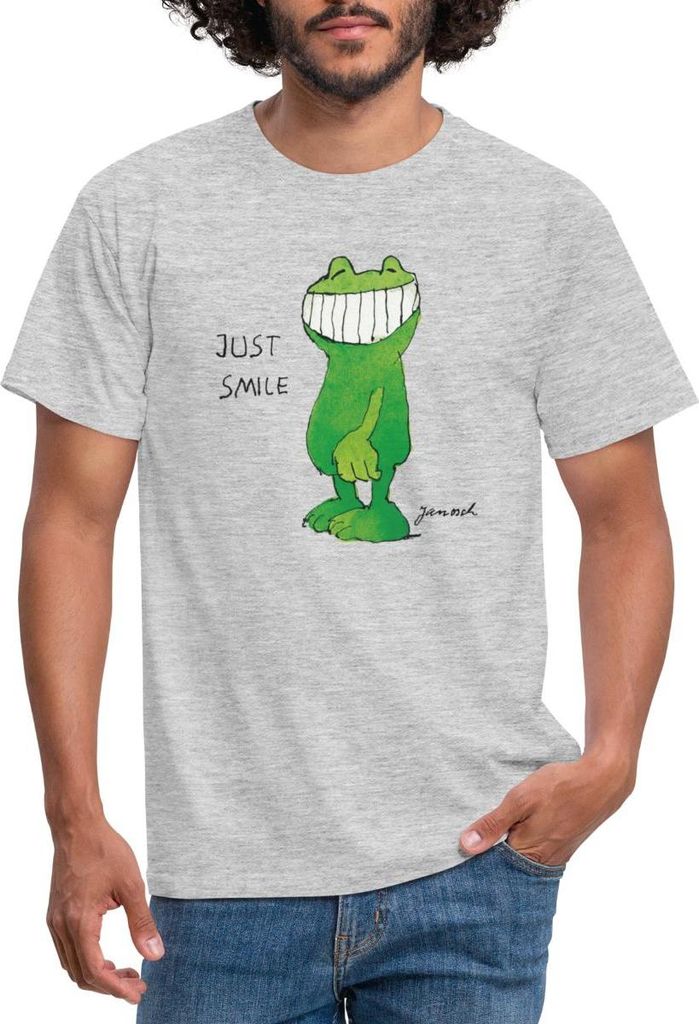 Spreadshirt Janosch Günter Kastenfrosch Just Smile Männer T-Shirt, L, Grau meliert