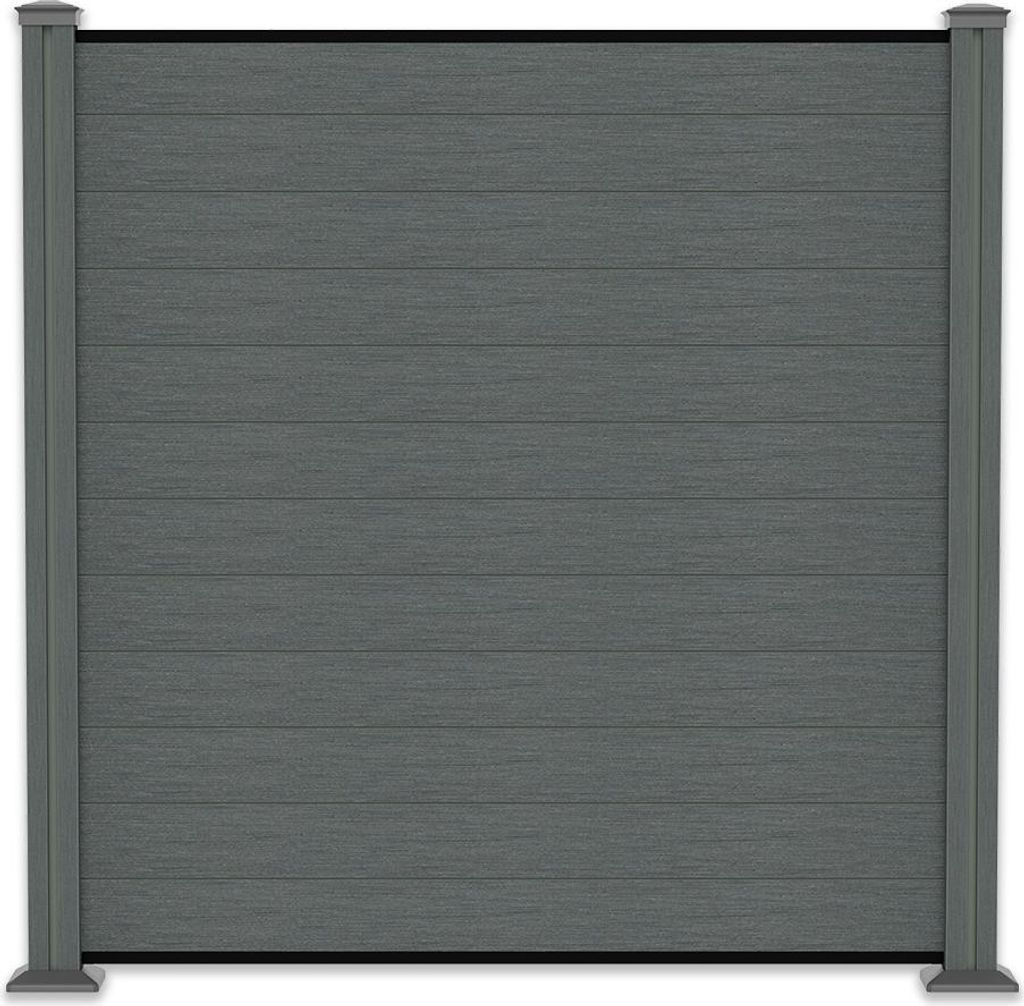 WPC-Sichtschutzzaun grau Komplett-Set Länge 19,99m Steckzaun 11 Zaunelemente mit 12 Pfosten 190cm Pfostenträger zum Aufschrauben & Montagematerial
