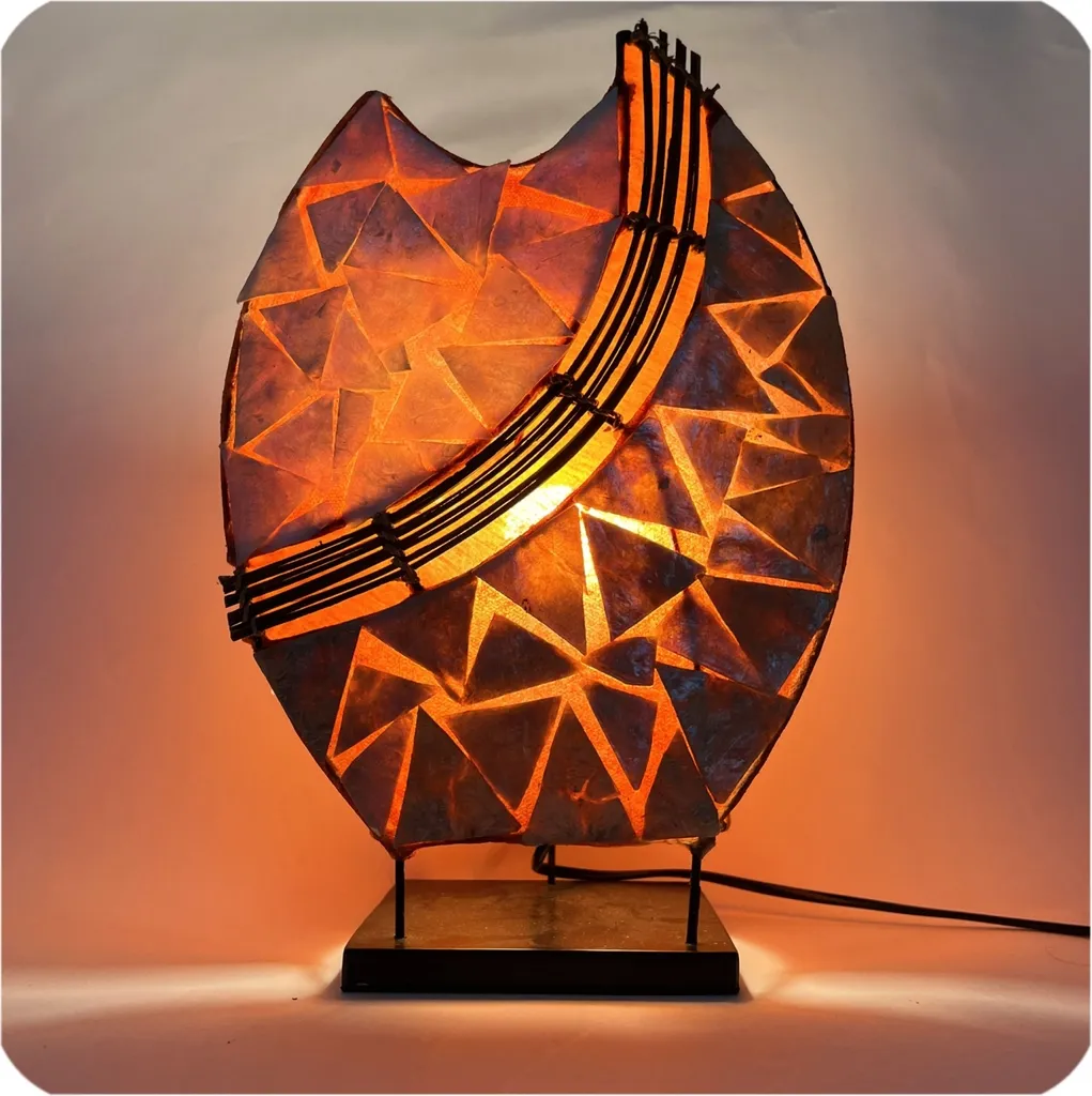 Lampada decorativa Lampada d'atmosfera Lampada asiatica Lampada da terra Lampada da tavolo Lampada da tavolo Bali Asia PERLMUTT 36 cm, arancione