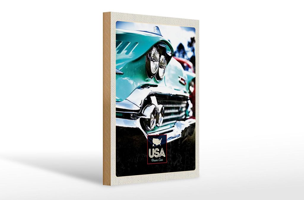 Holzschild Reise 20x30cm Amerika Oldtimer Amerika grün Produktbild 