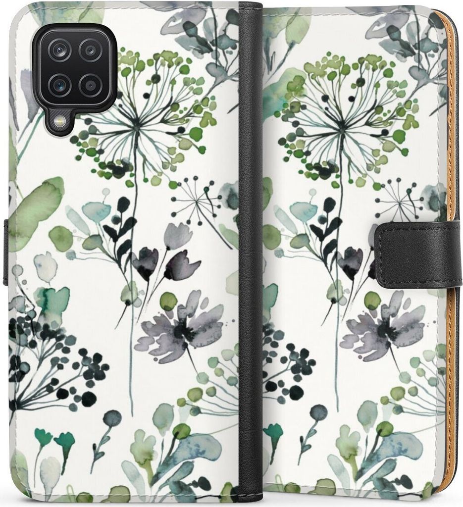 DeinDesign Klapphülle für Samsung Galaxy A12 Handytasche Lederhülle Tasche Blumen Wasserfarbe Eukalyptus