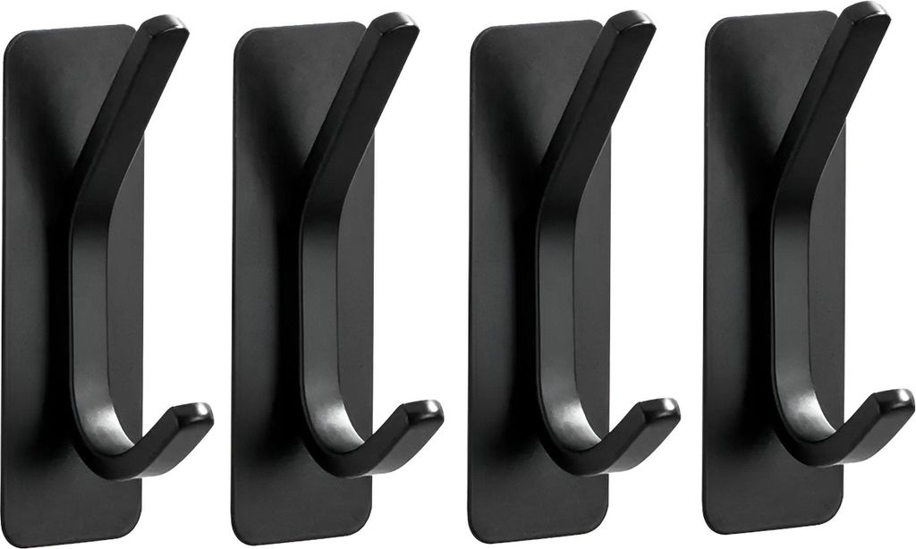 TOJ Living Wandhaken - Set mit 4 Haken - Garderobenhaken - Kleiderhaken wand - Wandhaken schwarz - Klebehaken wand - Wandhaken garderobe - Selbstkl...
