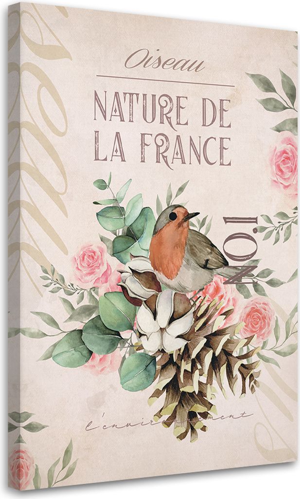 Leinwandbild Vogelblume Shabby chic 60x90 Feeby Grün bild für die wand bereit zum aufhängen