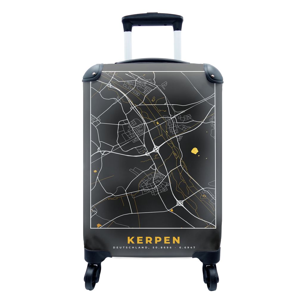 MuchoWow Koffer Handgepäck Trolley Rollkoffer Kleine Reisekoffer mit 4 Rollen - Stadtplan - Karte - Kerpen - Gold - Deutschland - Karte - Cabin ...