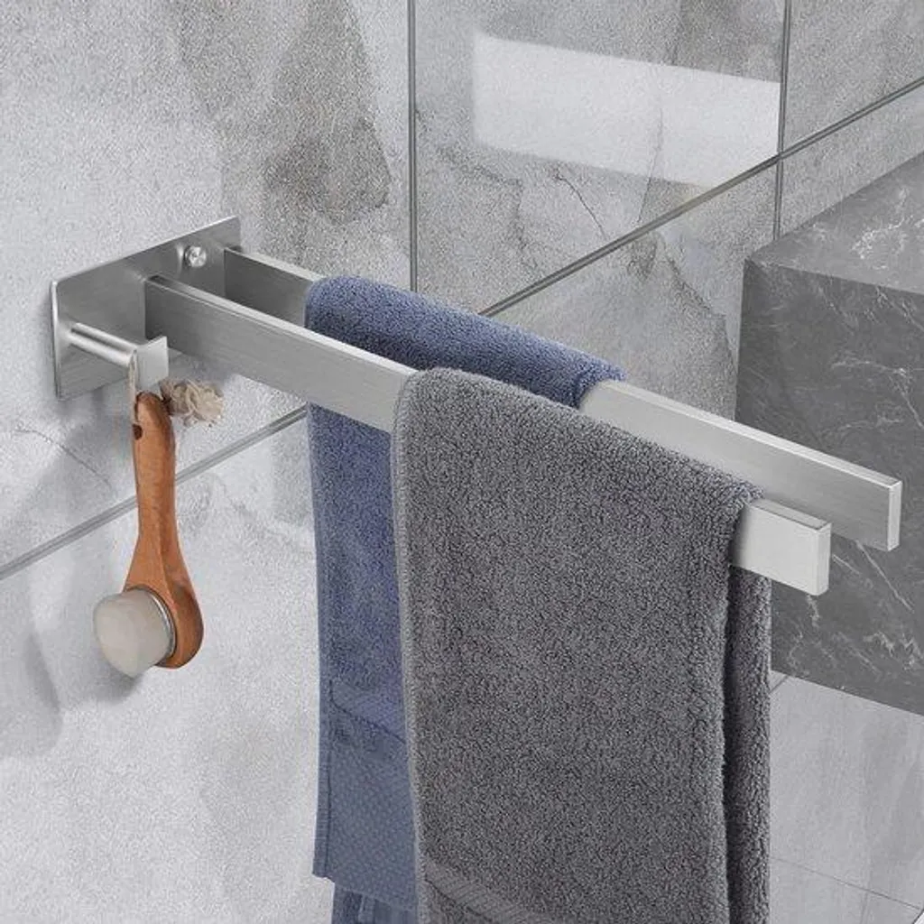 Porte-serviettes inox double barre chromé, fixation murale haute qualité