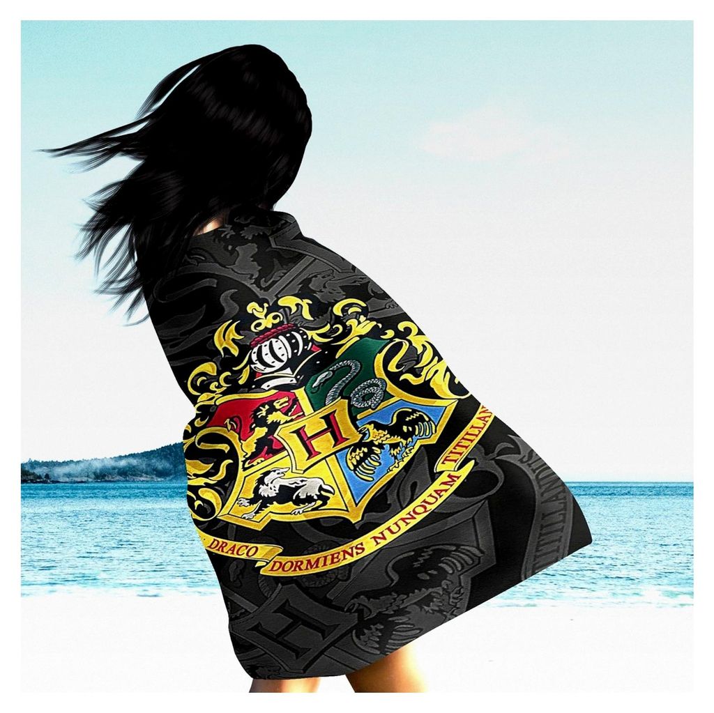 Harry Potter Badetuch Black Mirror 70 cm x 140 cm 100% Baumwolle Velours-Qualität Eule 9 3/4 Hogwarts Gryffindor Hufflepuff Ravenclaw Slytherin