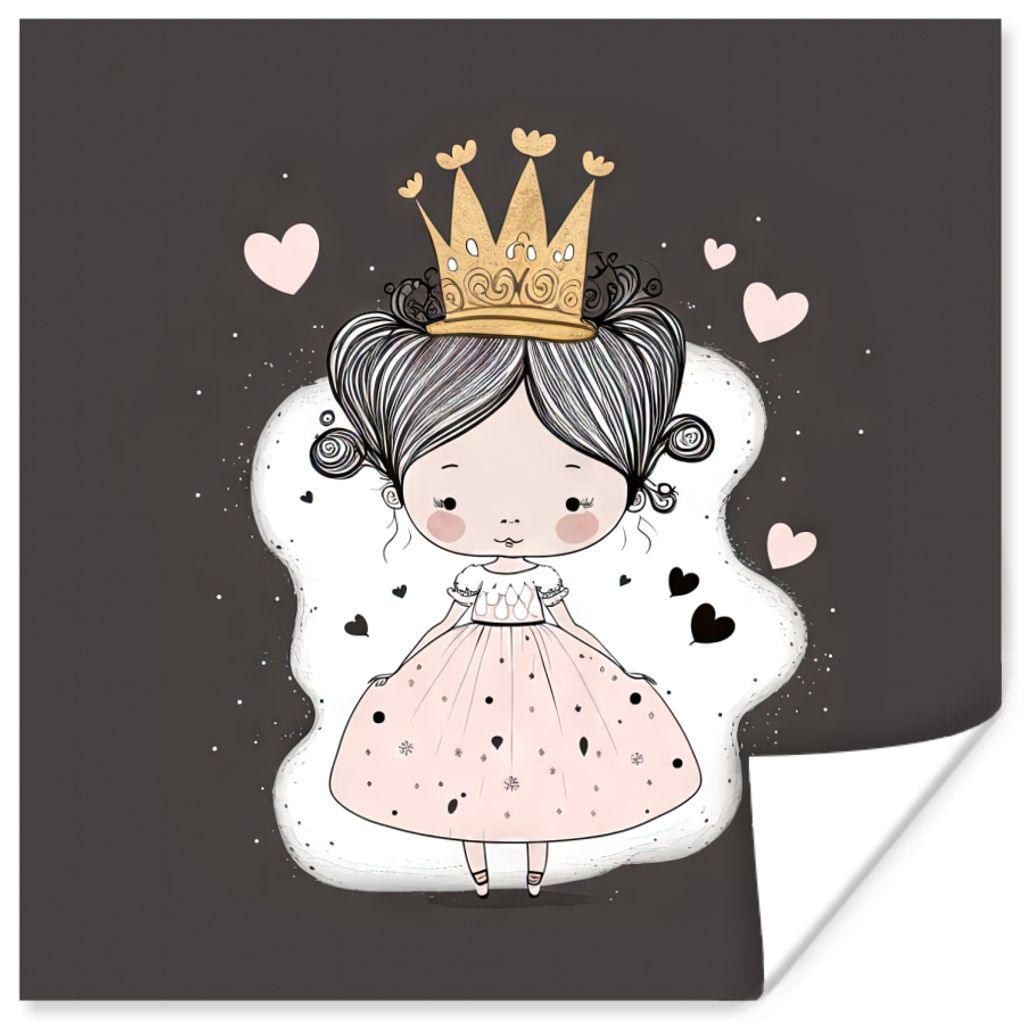 MuchoWow Poster Prinzessin - Kleid - Herzen - Mädchen - Krone 50x50 cm - Wohnzimmerdekoration