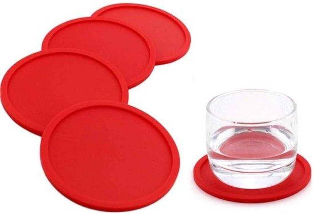 Silikon Gläser Unterlegsätze Set von 4, runde Unterlegsätze für Gläser, Vasen, Kerzen, 10 cm, antislip, rot