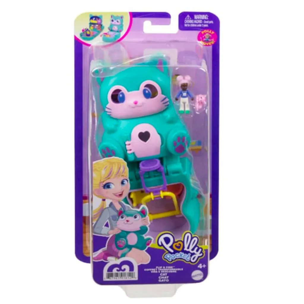 Polly Pocket Coffret Chat Transformable avec Mini-Poupée et Surprises