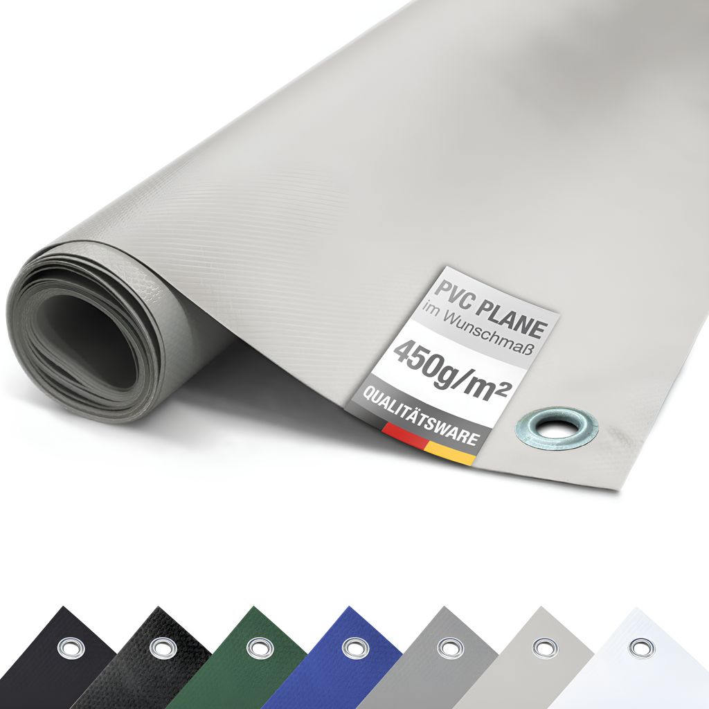 (450g/m²) LKW-Plane/PVC-Plane mit ÖSEN, Gewebeplane Abdeckplane (Lichtgrau RAL7035, 3m x 14m)