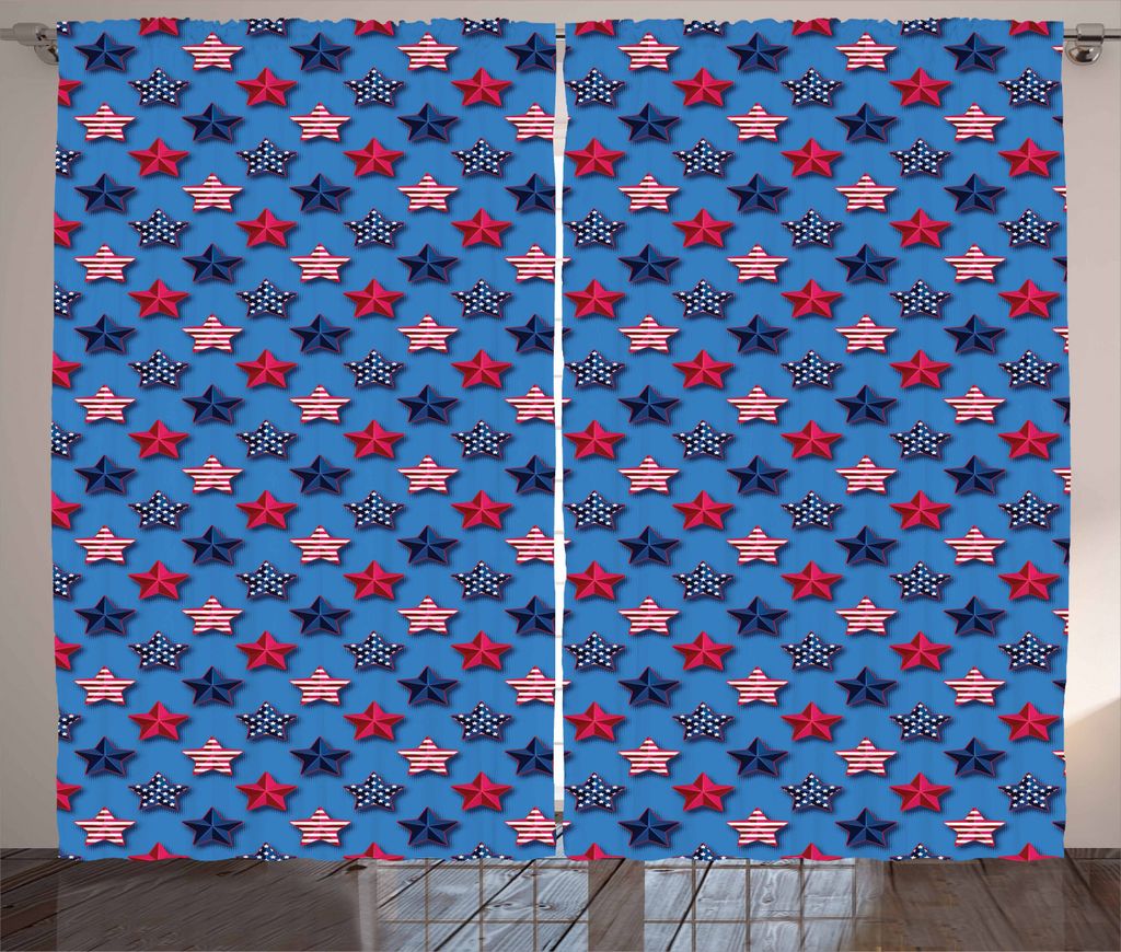 ABAKUHAUS 4. Juli Rustikaler Vorhang, Patriot-Motive, Wohnzimmer Universalband Gardinen mit Schlaufen und Haken, 280 x 225 cm, Azur blau Magenta In...