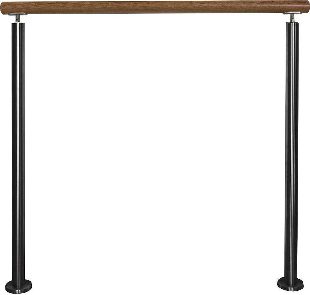 TIBU Edelstahl Geländer Aufmontage mit Eiche Handlauf und waagerechten Streben für Balkon Terrasse Treppe ohne Streben 0,6 m mit 2 Pfosten