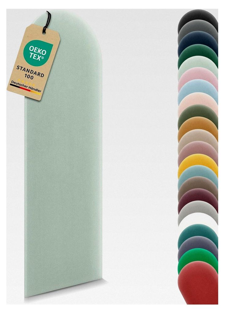 Wandpolster Polsterplatte Rundbogen – Samt, Wandkissen 30 x 100 cm, Polsterpaneel, , hergestellt in der EU, Mintgrün M05