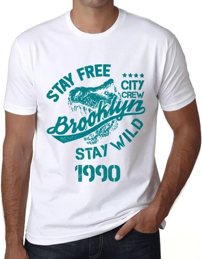 Herren Grafik T-Shirt Stay Free Stay Wild 1990 Geschenk 34. Geburtstag Jahrestag 34 Jahre Jubiläum 34 Jährige Mann Jahrgang 1990 Kurzarm Lustige ...