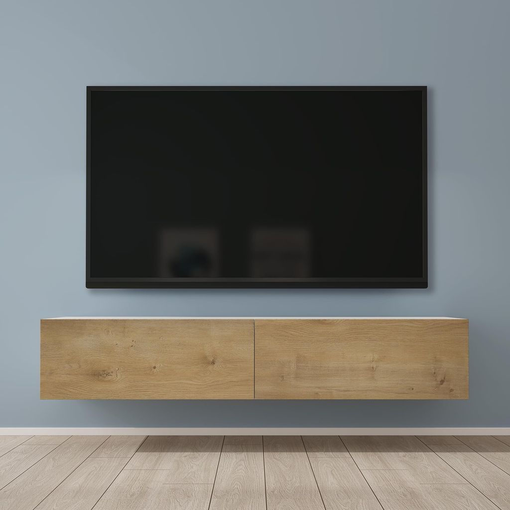 Mai & Mai Fernsehschrank Verdeckter Griff mit Soft-Close Lowboard Hängeschrank für Wohnzimmer in Matt Weiß + Kerneiche BTH: 160x40,2x30 cm Ferns...