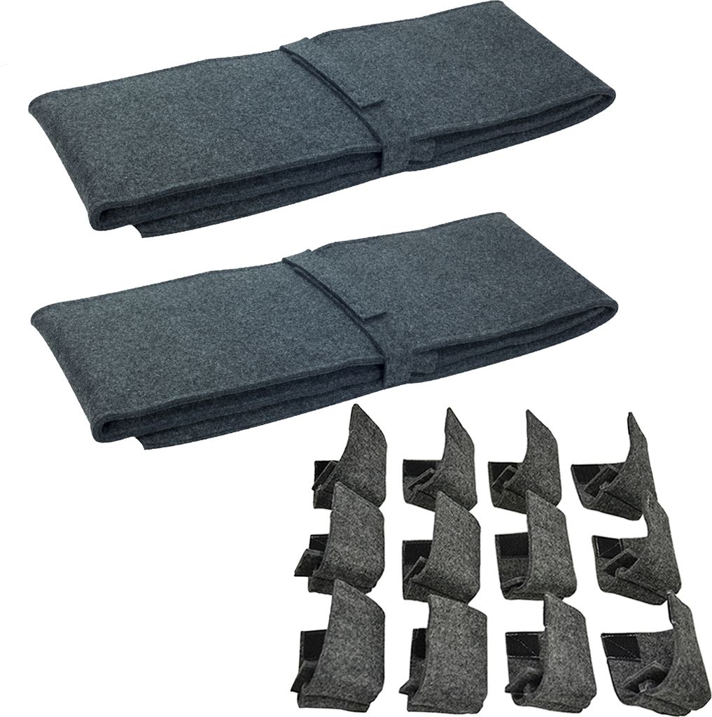 Bierbankauflage + Bodenschoner für Bierzeltgarnitur 220cm x 25cm (2 Stk.) + 12 Bodenschoner Auflage: Grau-Grau | Schoner: Grau