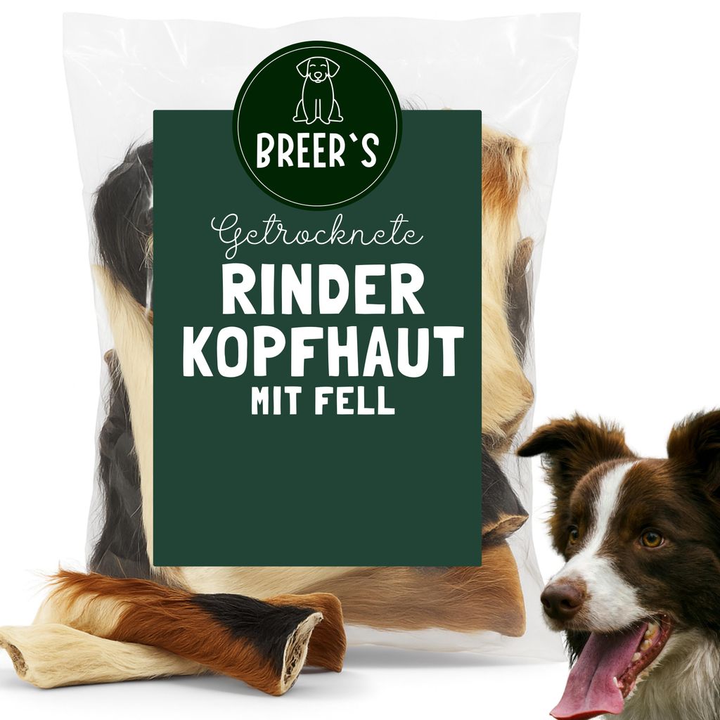Rinderkopfhaut getrocknet mit Fell 2 Kg Hundesnack Kausnack Hundeleckerlie getreidefrei für Hunde natürlich ohne Zusätze