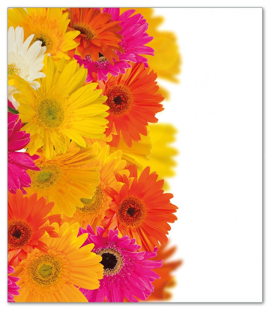 Wallario Herdabdeckplatte aus Glas, Größe 52 x 60 cm 1-teilig, Motiv Bunte Gerberas - pinke, gelbe, rote und weiße Blüten