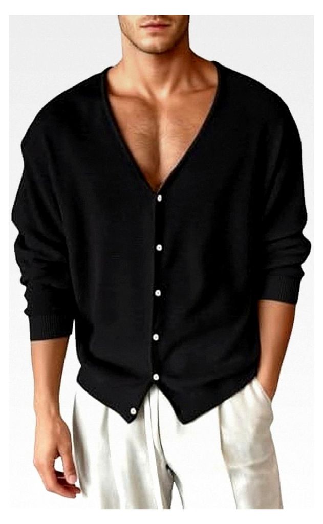 Strickmantel für Herren mit langen Ärmeln und V-Ausschnitt aus weichem Wollstoff, modische Oberbekleidung für lässige Eleganz und angenehme Wä...