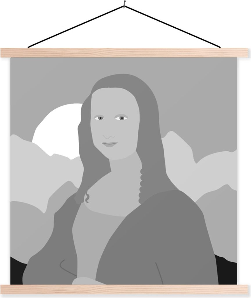 MuchoWow Textilposter Mona Lisa - Sonne - Schwarz - Weiß 40x40 cm mit holzfarbenen Rahmen - Posterleiste