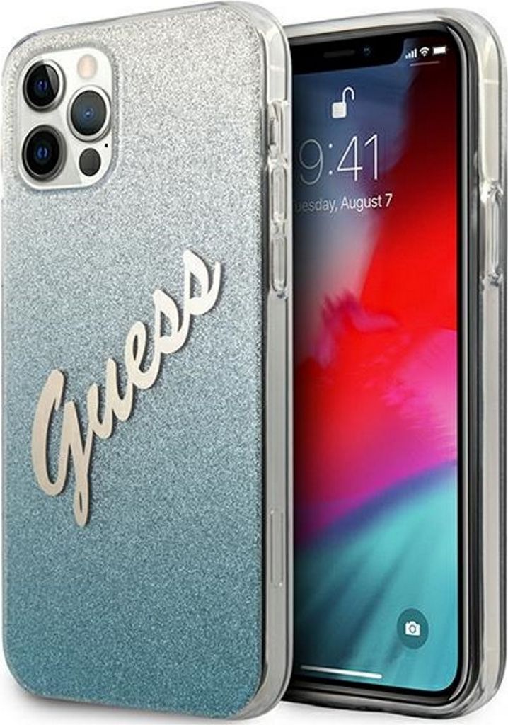 Guess GUHCP12LPCUGLSBL iPhone 12 Pro Max 67 blau/blaue Hardcase Glitter Gradient Script Handyhülle