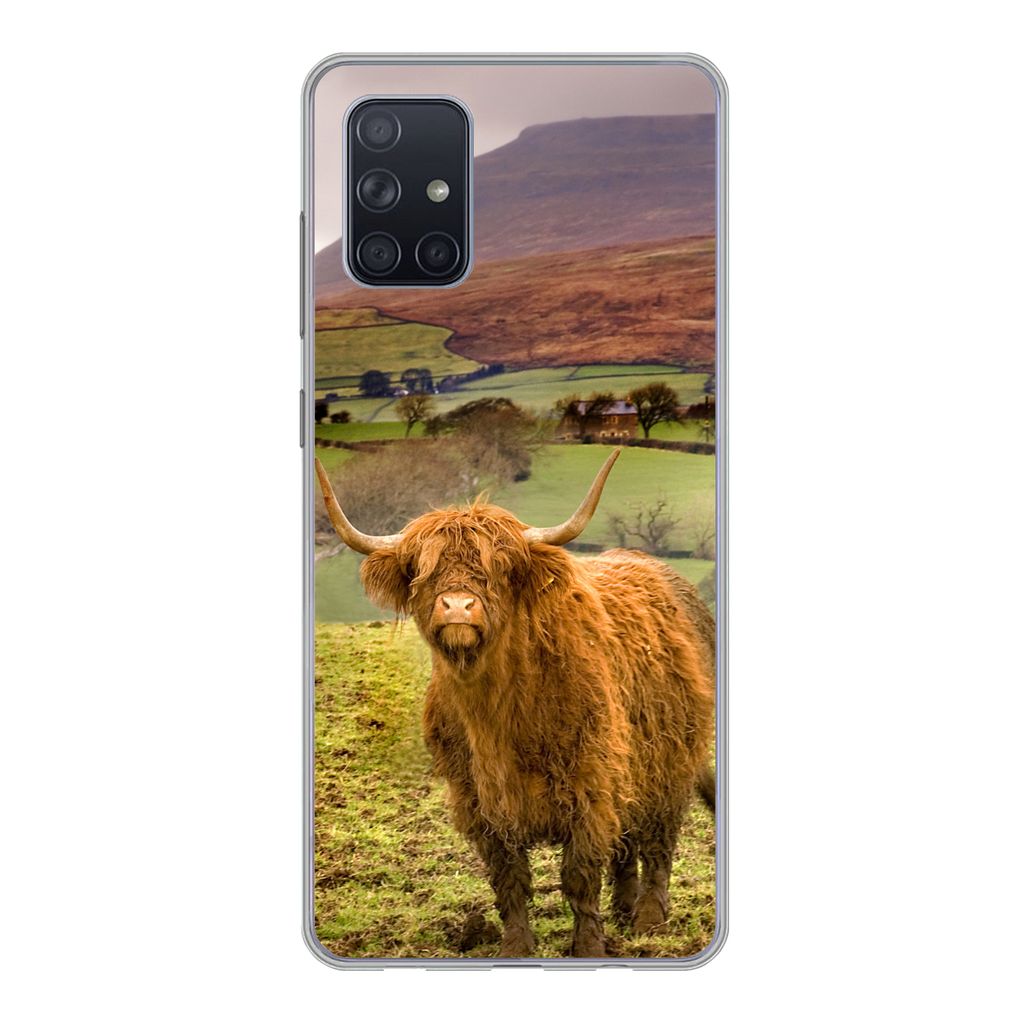 MuchoWow Handyhülle Schutzhülle Hülle für Samsung Galaxy A51 5G Schottischer Highlander - Berg - Herbst Silikon Softcase Handy Hülle - Abbil...