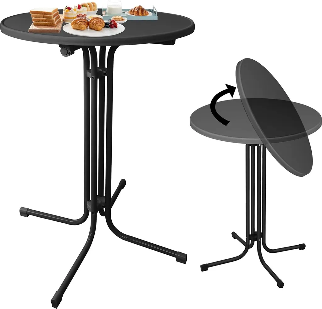 ACXIN Table haute pliante Ø 79 cm noire, mange-debout stable de 110 cm